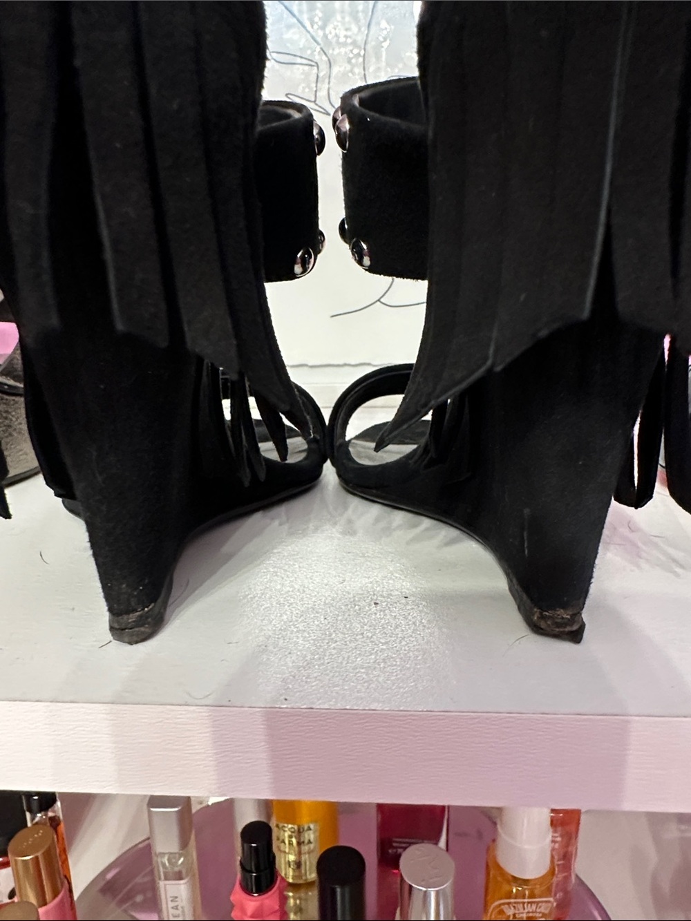 Giuseppe Zanotti Black Studded Fringe Suede Block Heel Sandals - Picture 4 of 4